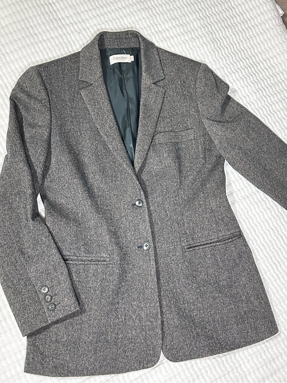 Calvin Klein Wool Cashmere Blazer Dark Academia Quiet Luxury Herringbone 10